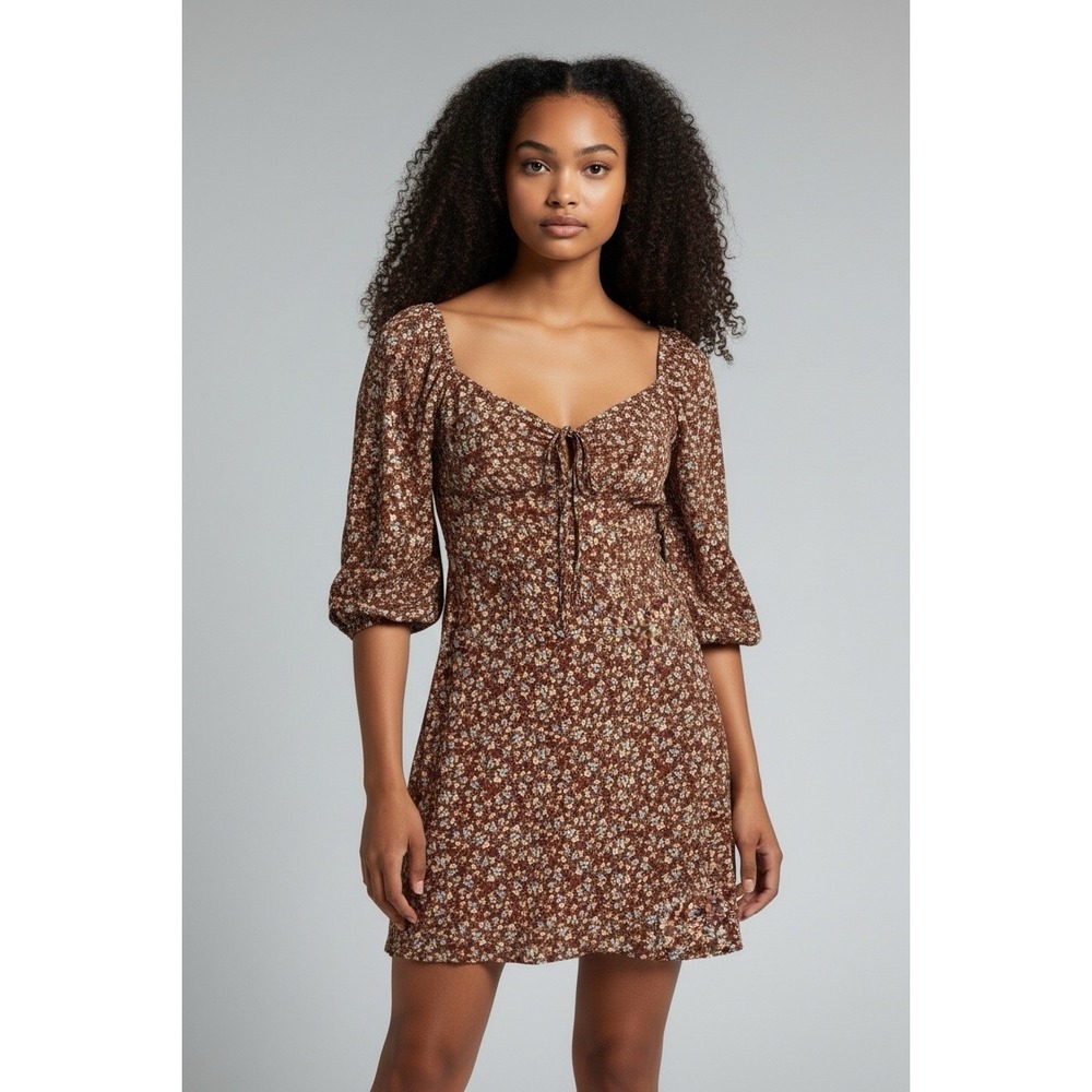 Boho Floral Babydoll Dress Smocked Empire Waist Puff Sleeve Cottagecore M